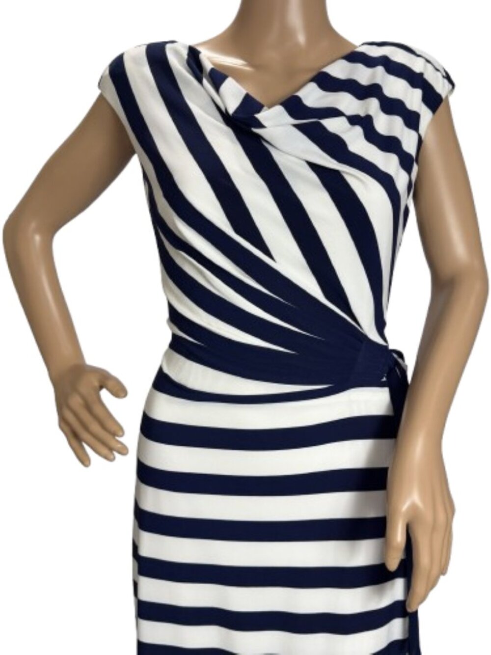 Lauren Ralph Lauren Nautical Stripe Draped Faux Wrap Dress - Picture 3 of 8